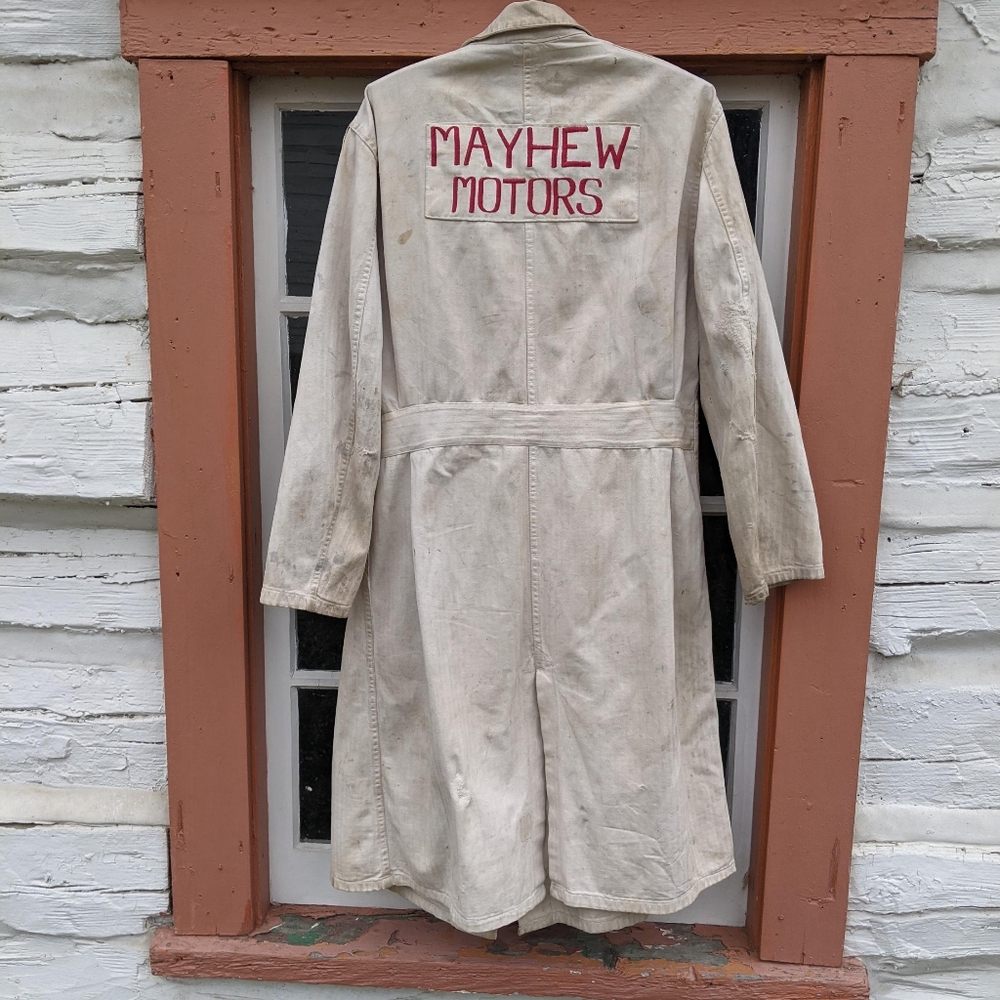 Vintage 1950s MAYHEW MOTORS Herringbone Cotton Twill Shop Coat